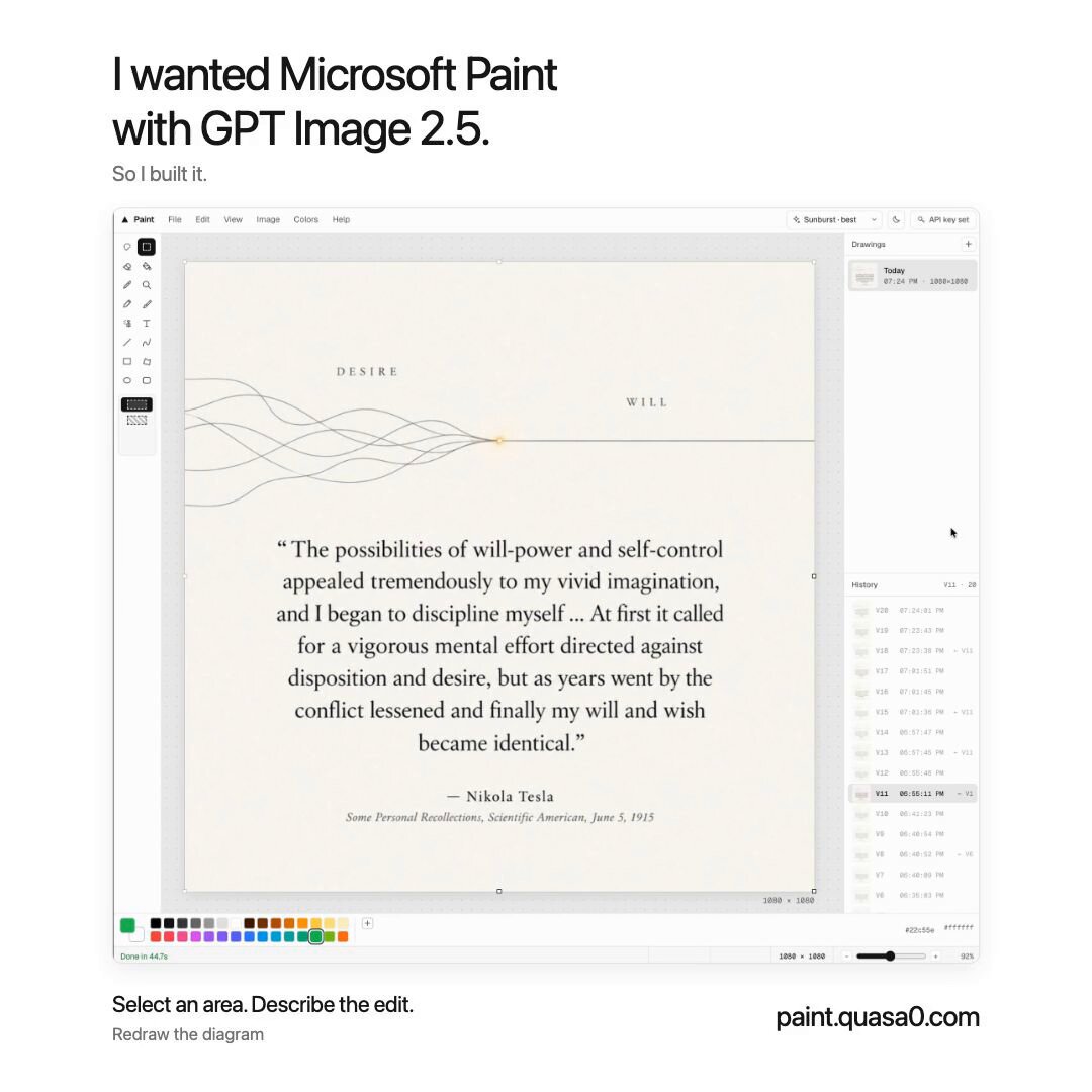 Developer builds a free MS Paint-style canvas with GPT Image 2.5