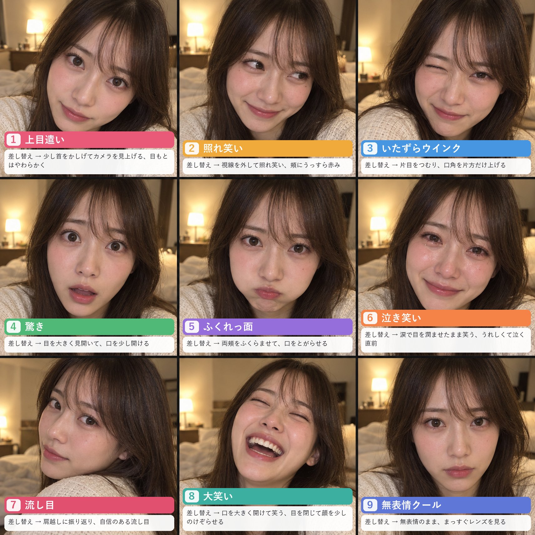 Nine copy-paste expression prompts for GPT Image 2.5