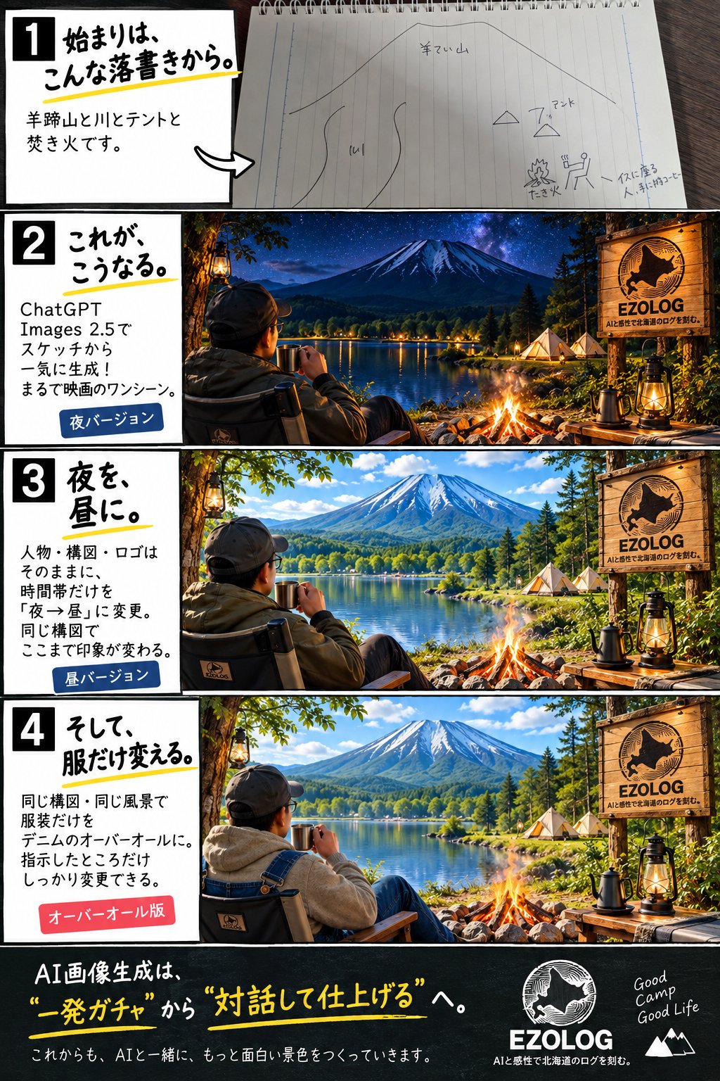 Turning a childlike doodle into a night campsite with GPT Image 2.5