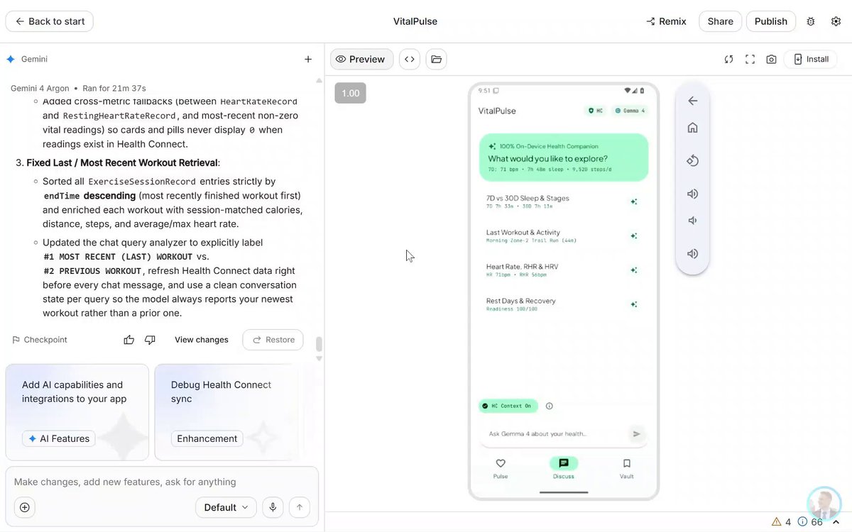 Building an offline health app with Gemini 4 Argon in AI Studio