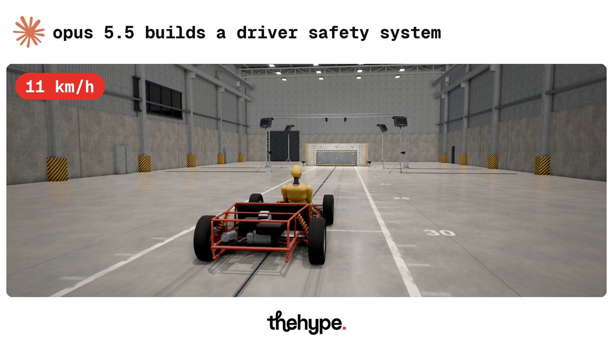 Opus 5.5 iterates 7 crash tests to save a dummy, building car, physics and X-ray renderer