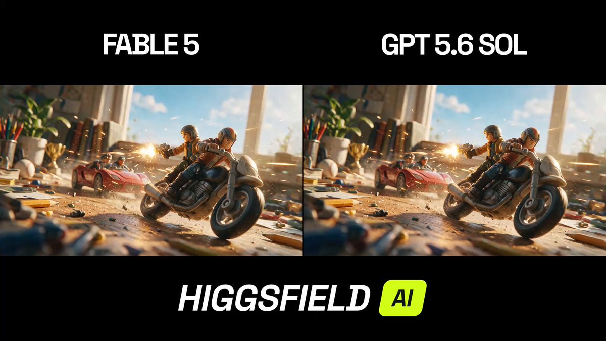 Higgsfield 用 Seedance 2.0 对比 GPT 5.6 Sol 与 Fable 5 动画