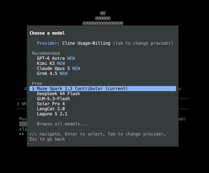 Meta's Muse Spark 1.3 is free in Cline