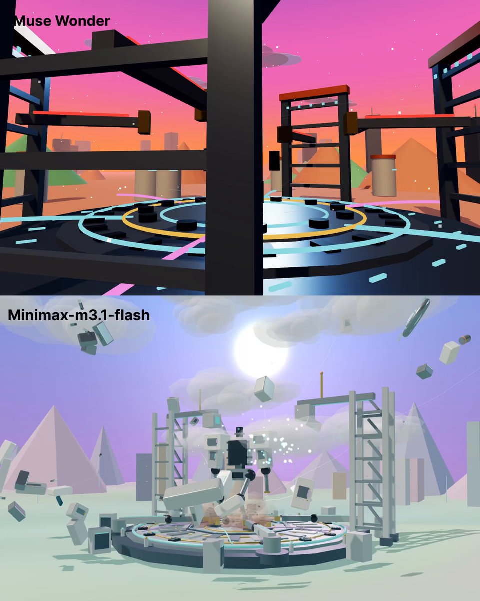 MiniMax M3.1 Flash vs Muse Wonder on the same 3D mech prompt