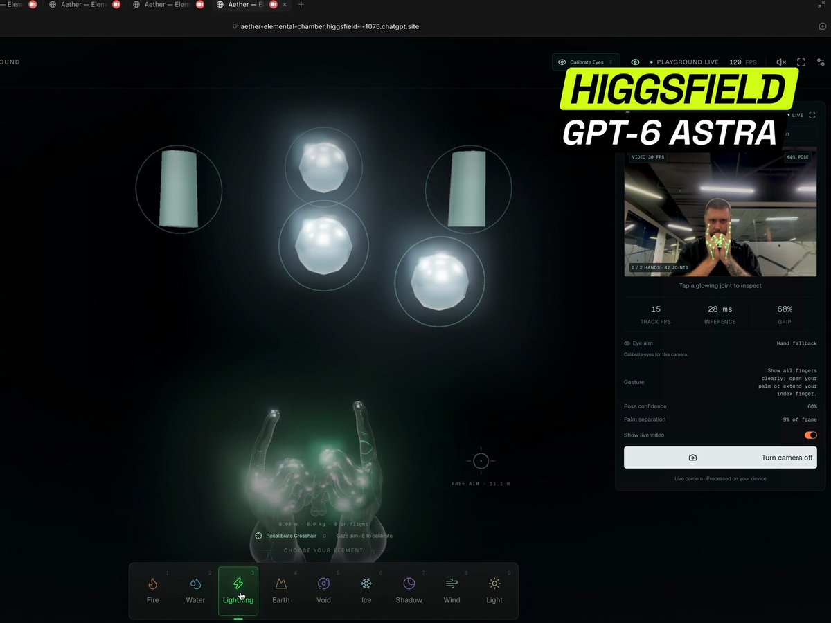 Higgsfield 测试 GPT-6 Astra 动作捕捉：元素法师模拟器