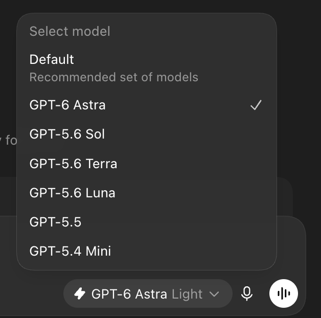 GPT-6 Astra 上线，Codex 用户可试