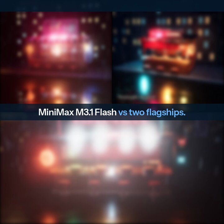 同一 three.js 场景对比：M3.1 Flash 最便宜但 30 分钟未完成