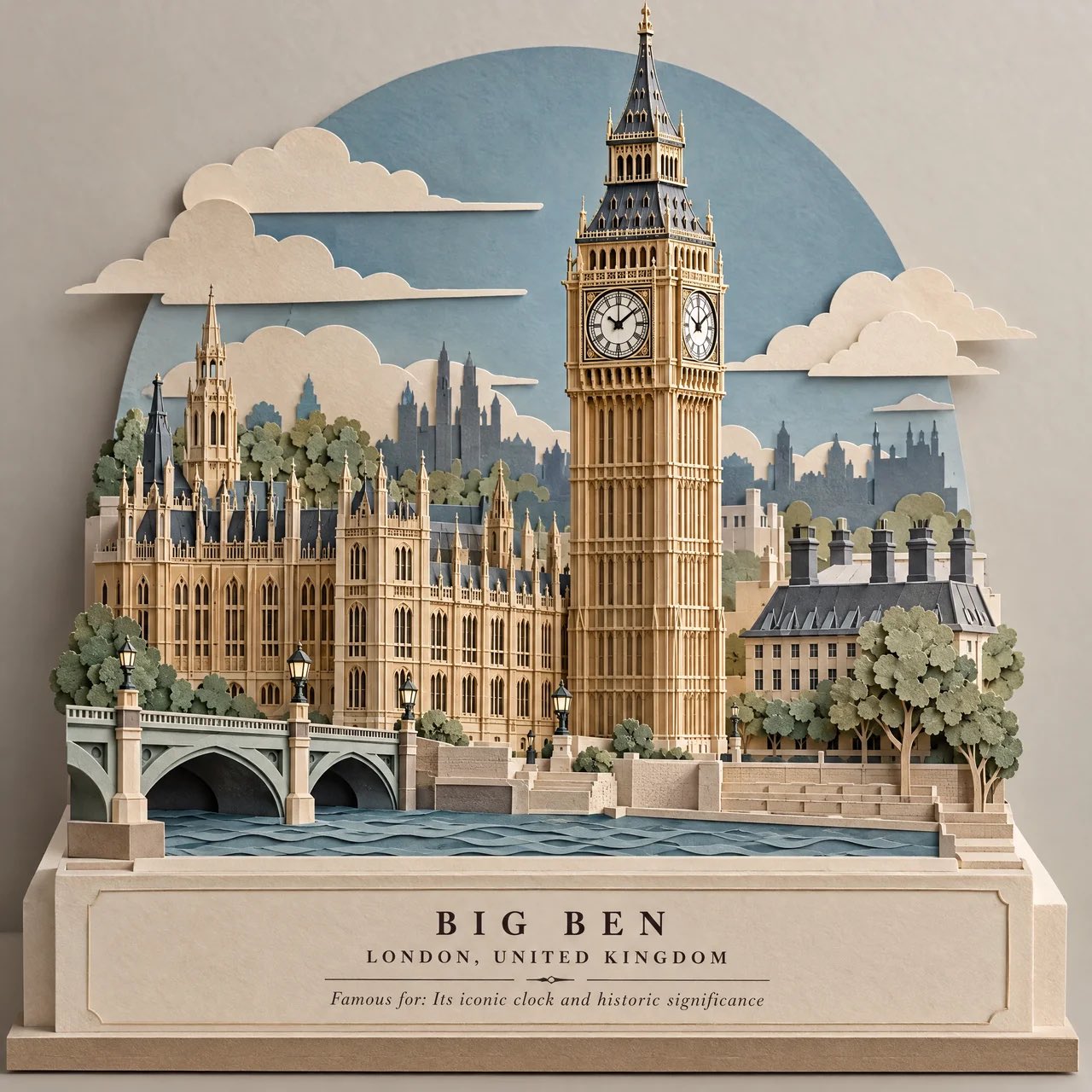 GPT Image 2.5 prompt: layered paper-cut architecture model (image 3 of 4)