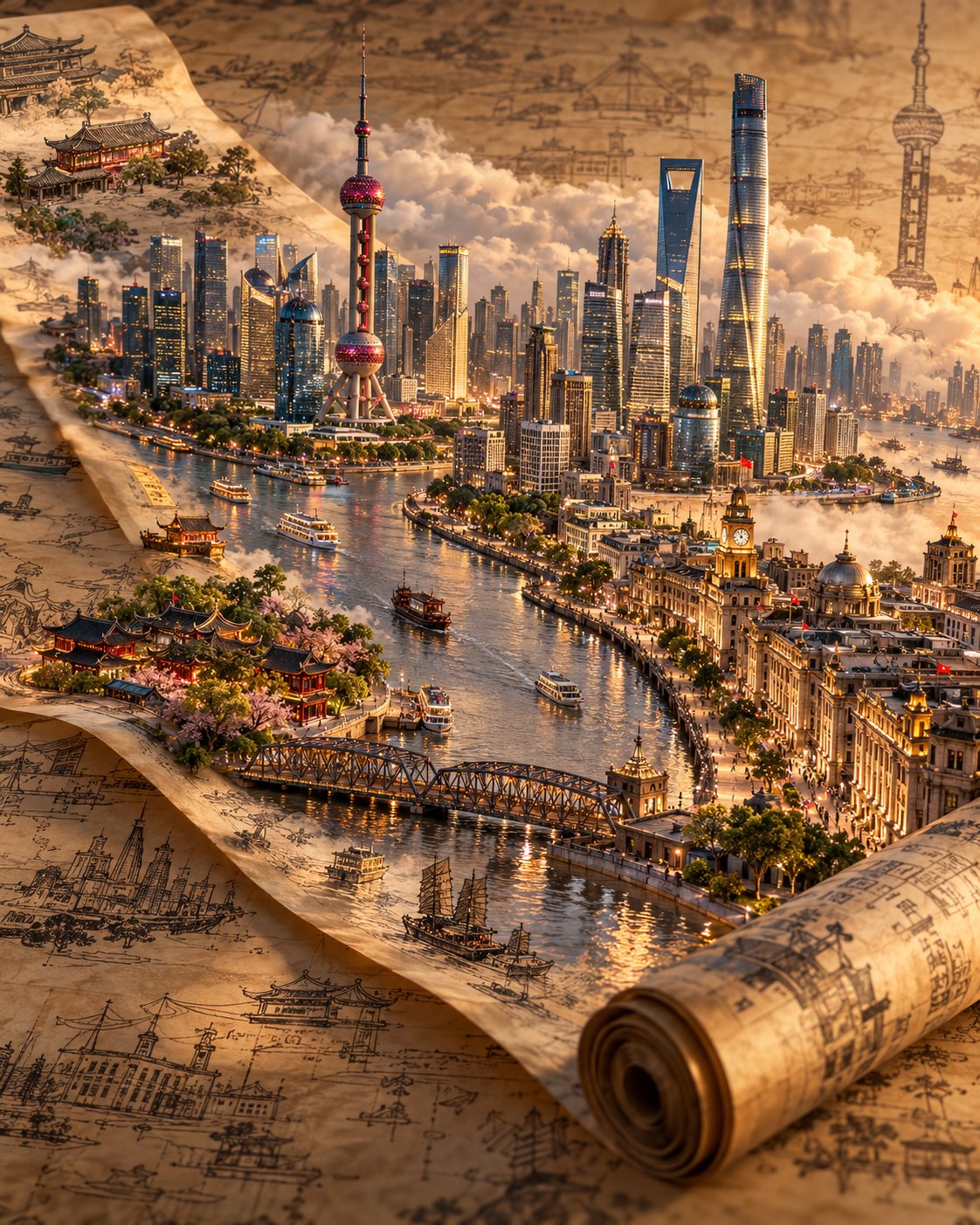 GPT Image 2.5 prompt builds 3D miniature travel posters on parchment scrolls