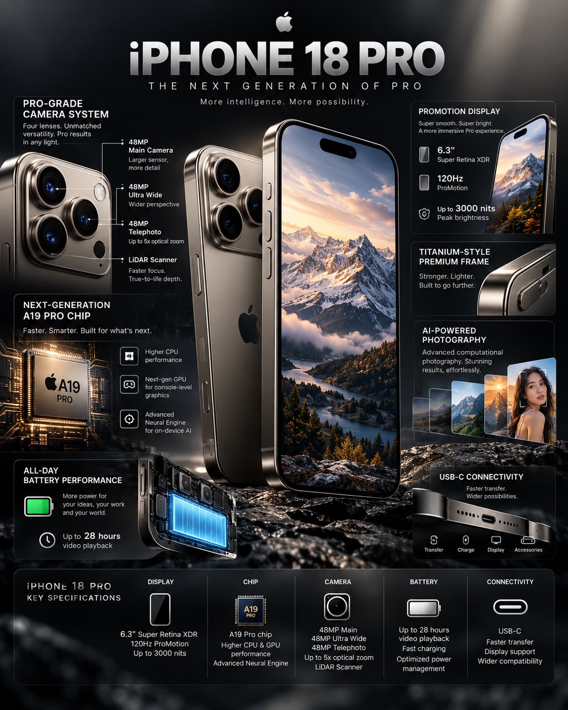 GPT Image 2.5 生成 iPhone 18 Pro 信息图(第 2 张,共 2 张)