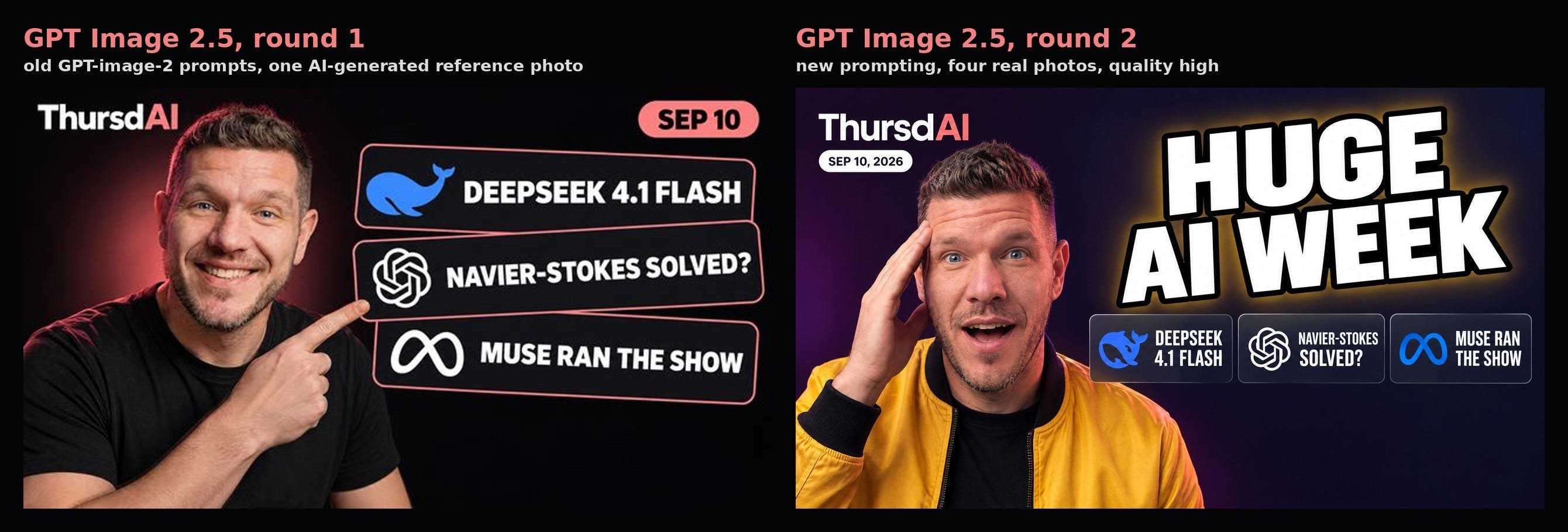 GPT Image 2.5 beats NanoBanana in thumbnail comparison