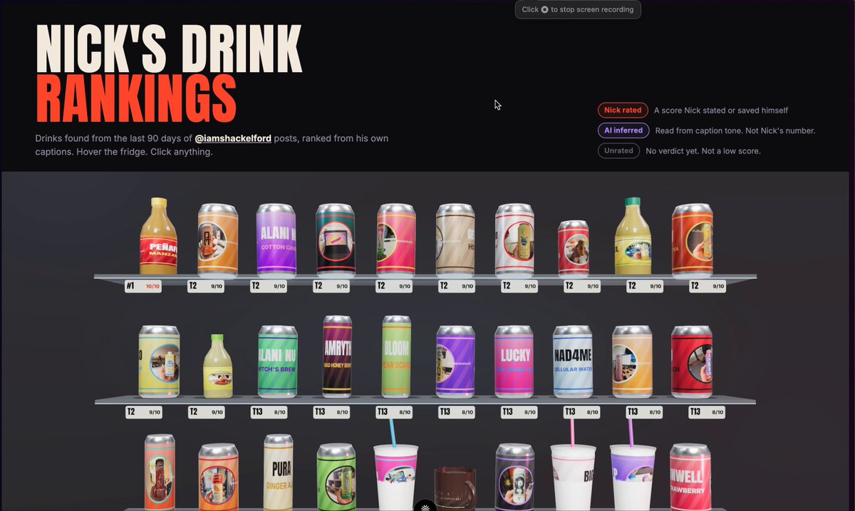 Opus 5.5 makes an open-the-fridge drink ranking video