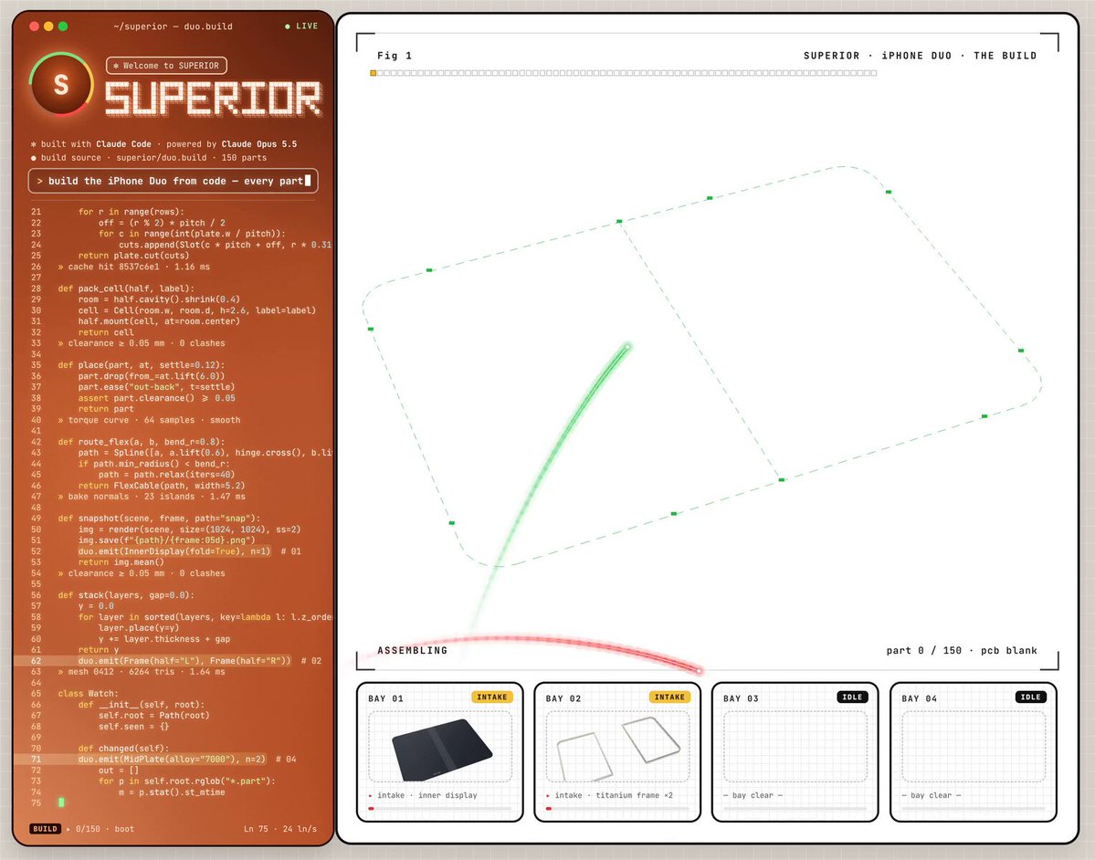 Opus 5.5 rebuilds a foldable iPhone Duo in code with a live fold animation
