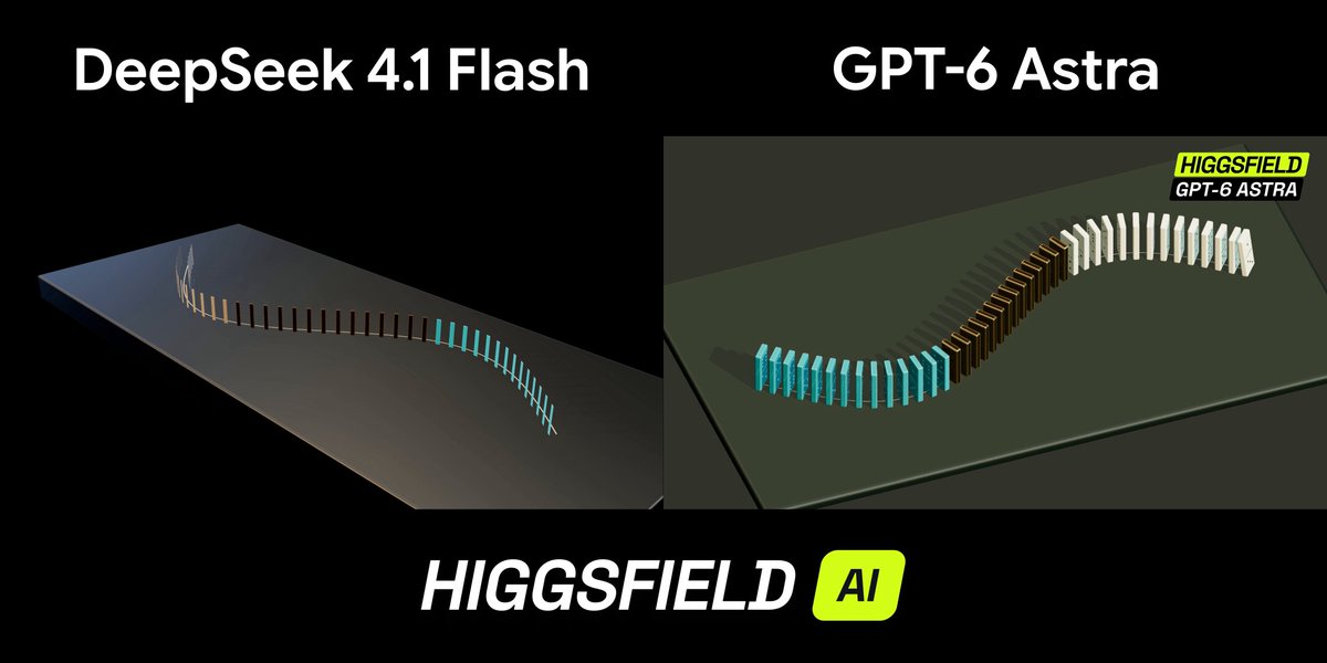 DeepSeek 4.1 Flash 对比 GPT-6 Astra + Higgsfield 多米诺模拟