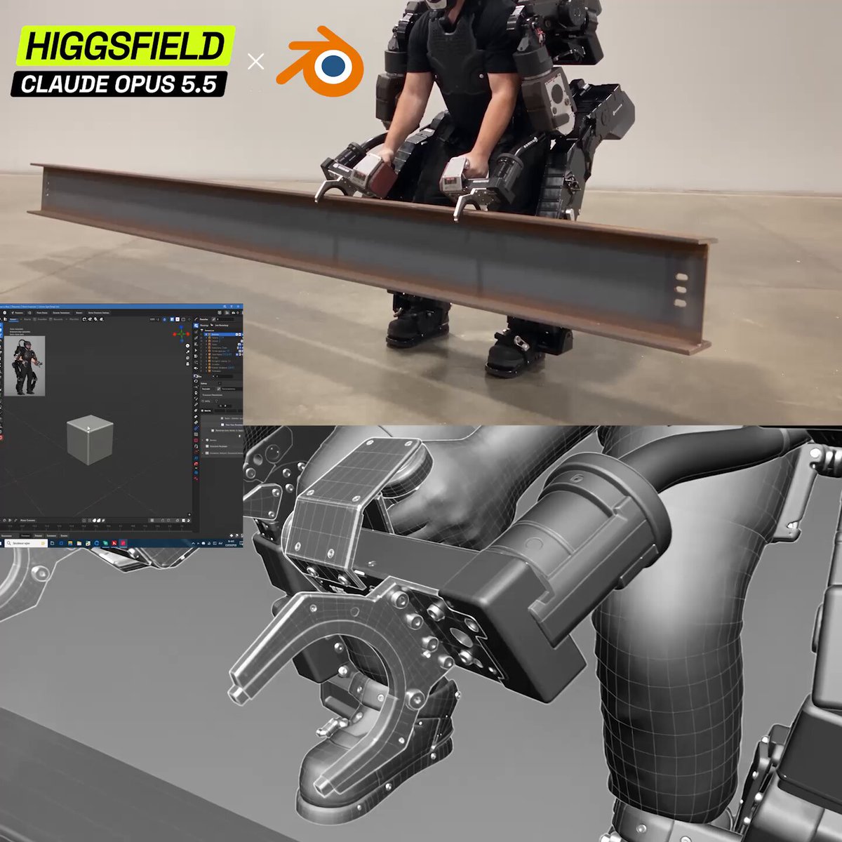 Claude Opus 5.5 generates a full exoskeleton 3D model in one shot