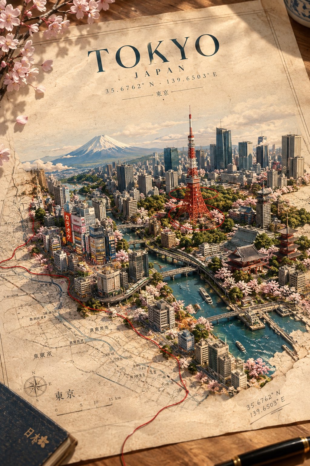 GPT Image 2.5 prompt makes a city rise out of an old paper map (image 2 of 2)