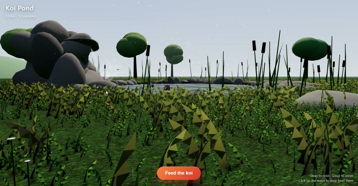 M3.1 Flash builds a single-file Three.js koi pond with feeding behavior