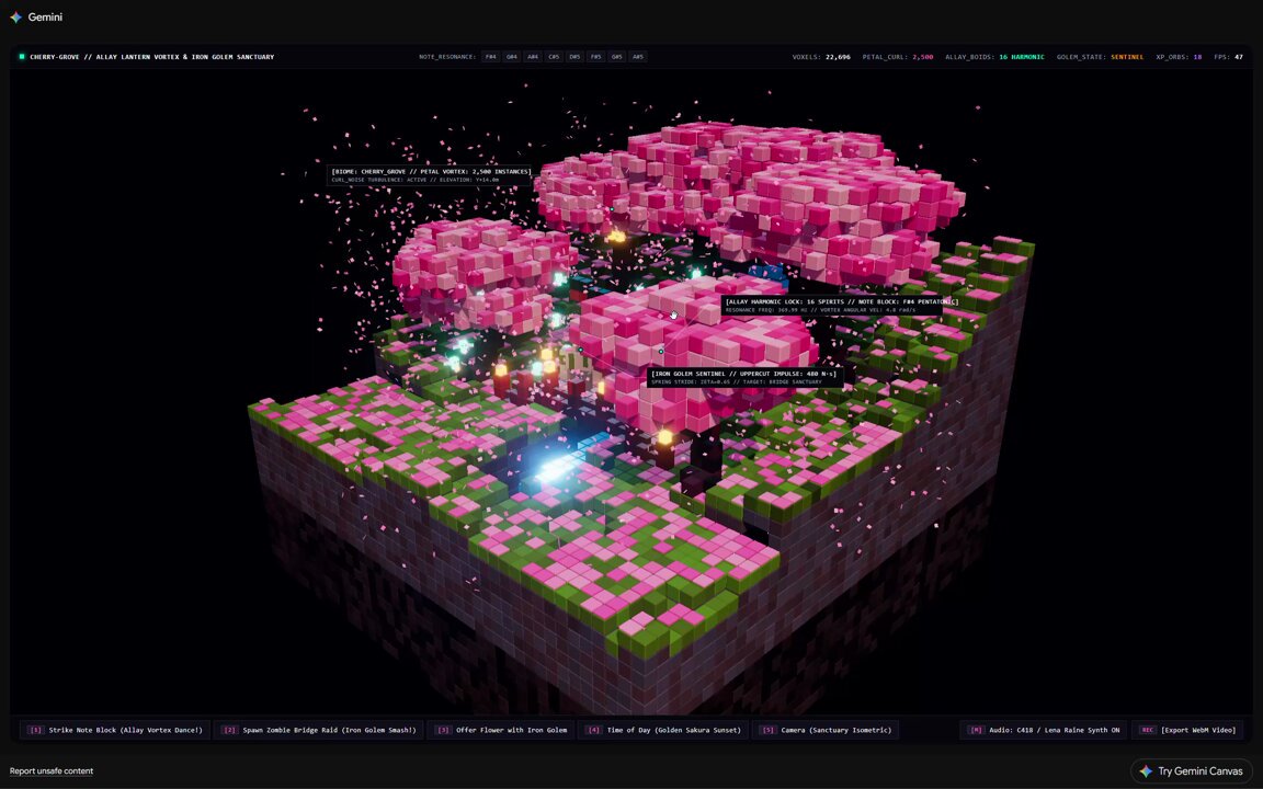 Gemini 4 Argon generates a video titled "Cherry Blossom Mountain"