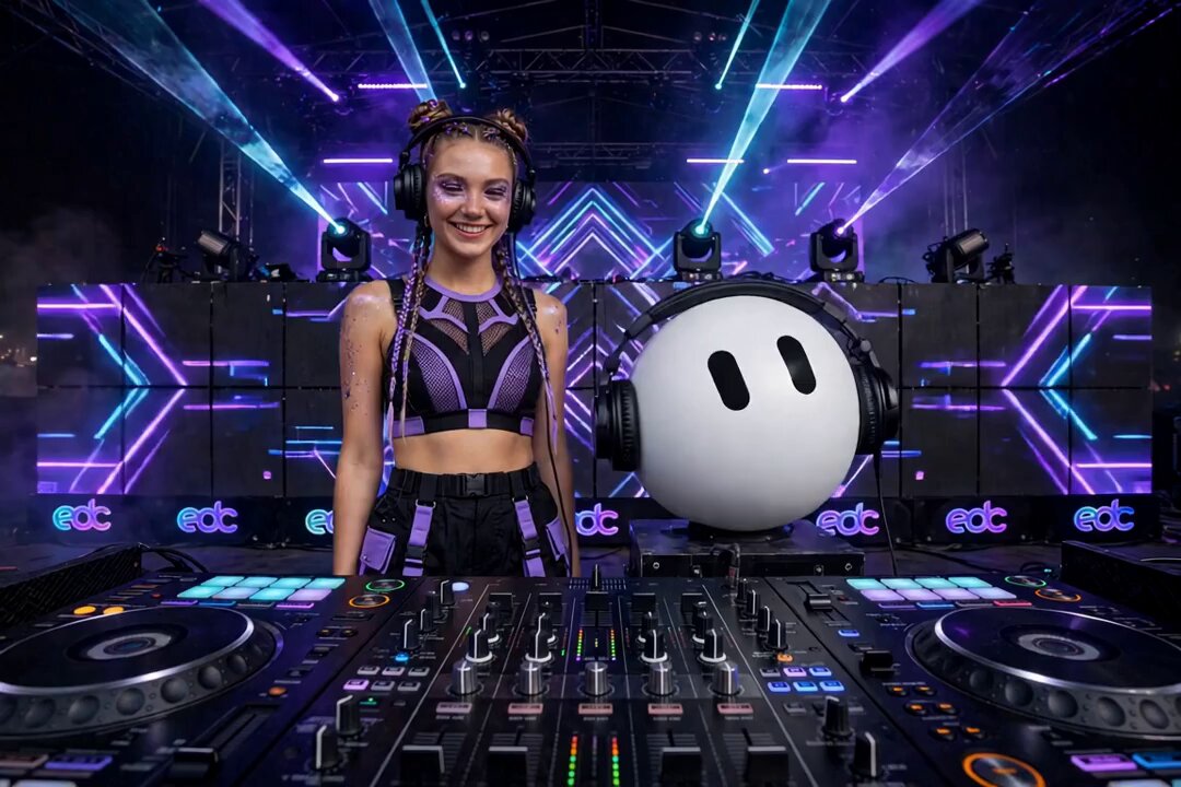 Ava 与 Grok Bot 在 EDC 上打碟