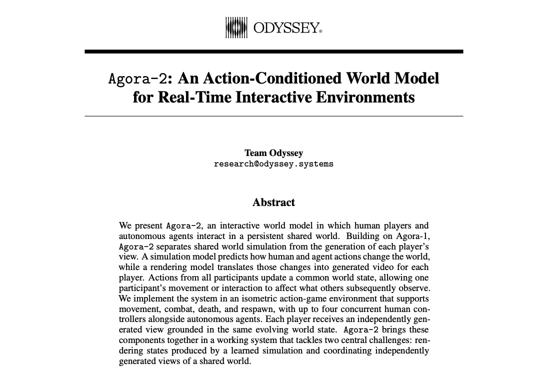 Agora-2 world model lets up to 20 humans and agents share one simulation