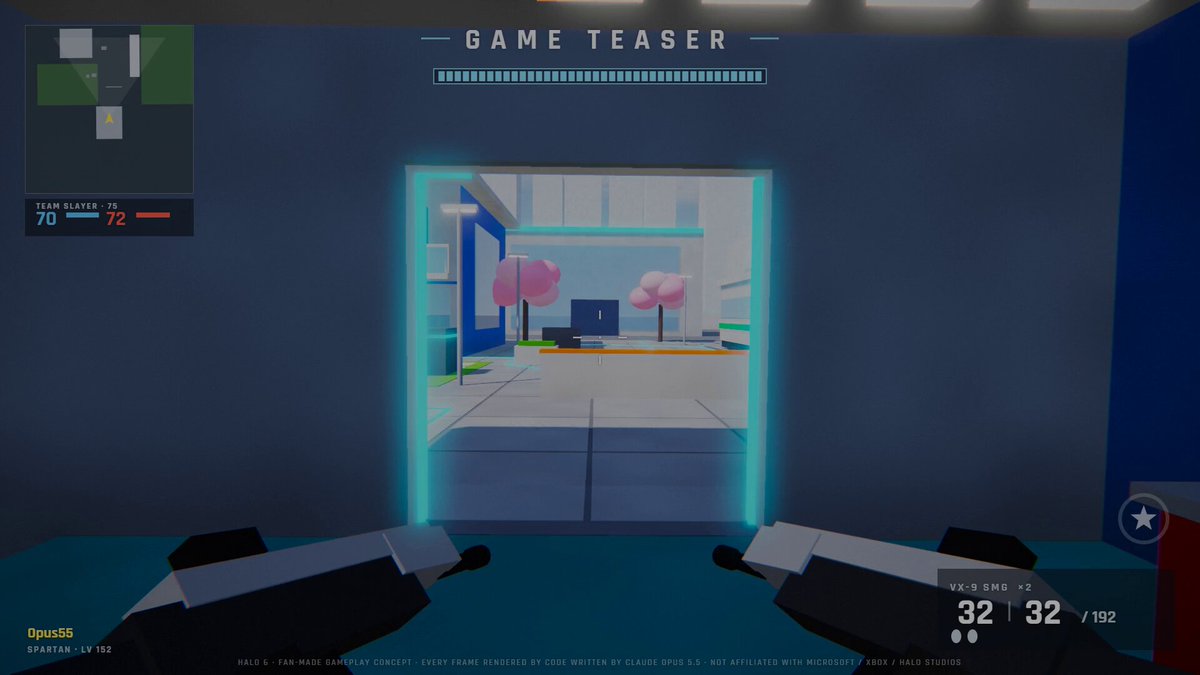 Opus 5.5 generates an early Halo 6 demo in ~76KB of JavaScript
