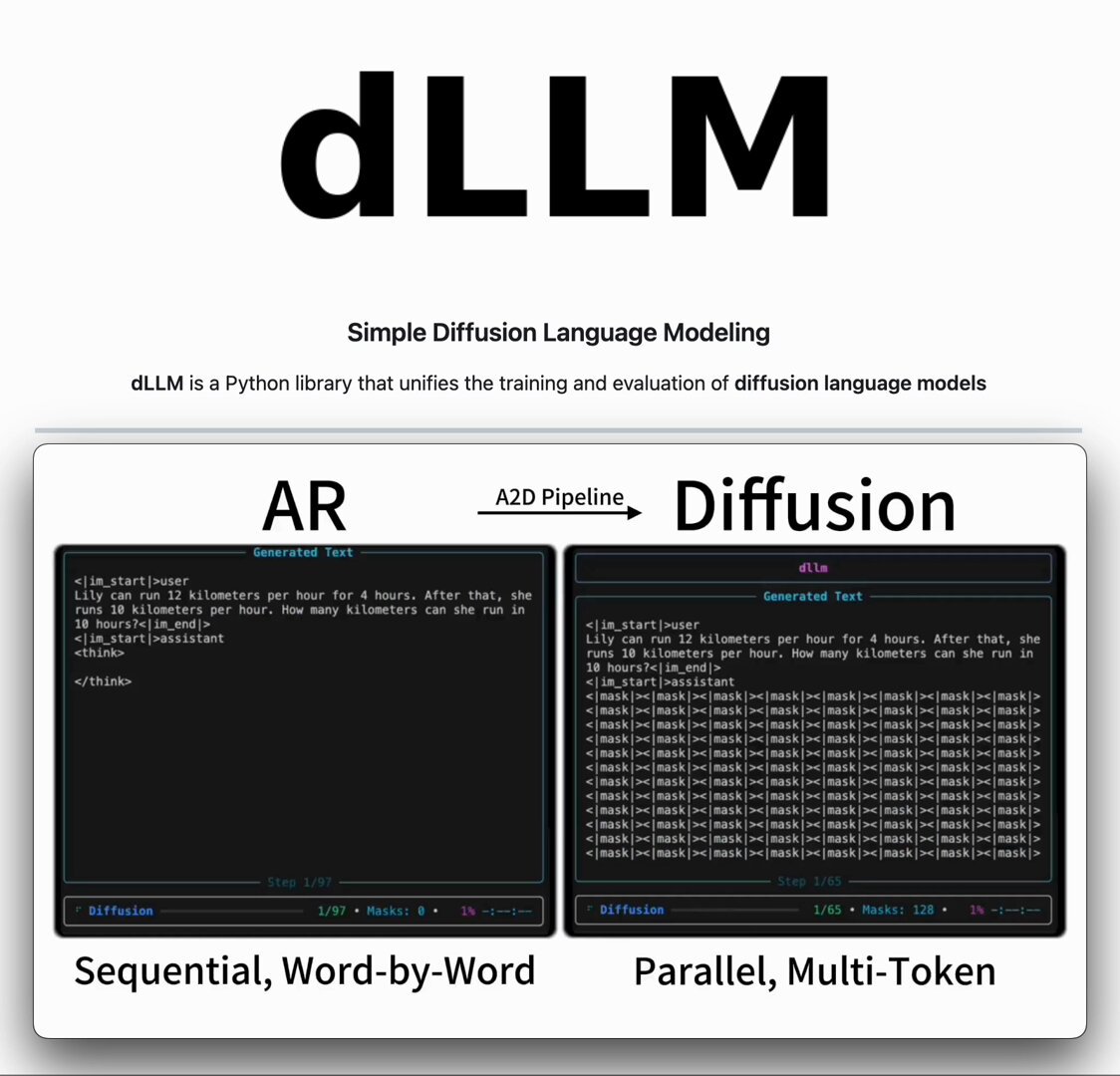 dLLM: a library that turns any autoregressive LLM into a diffusion LM