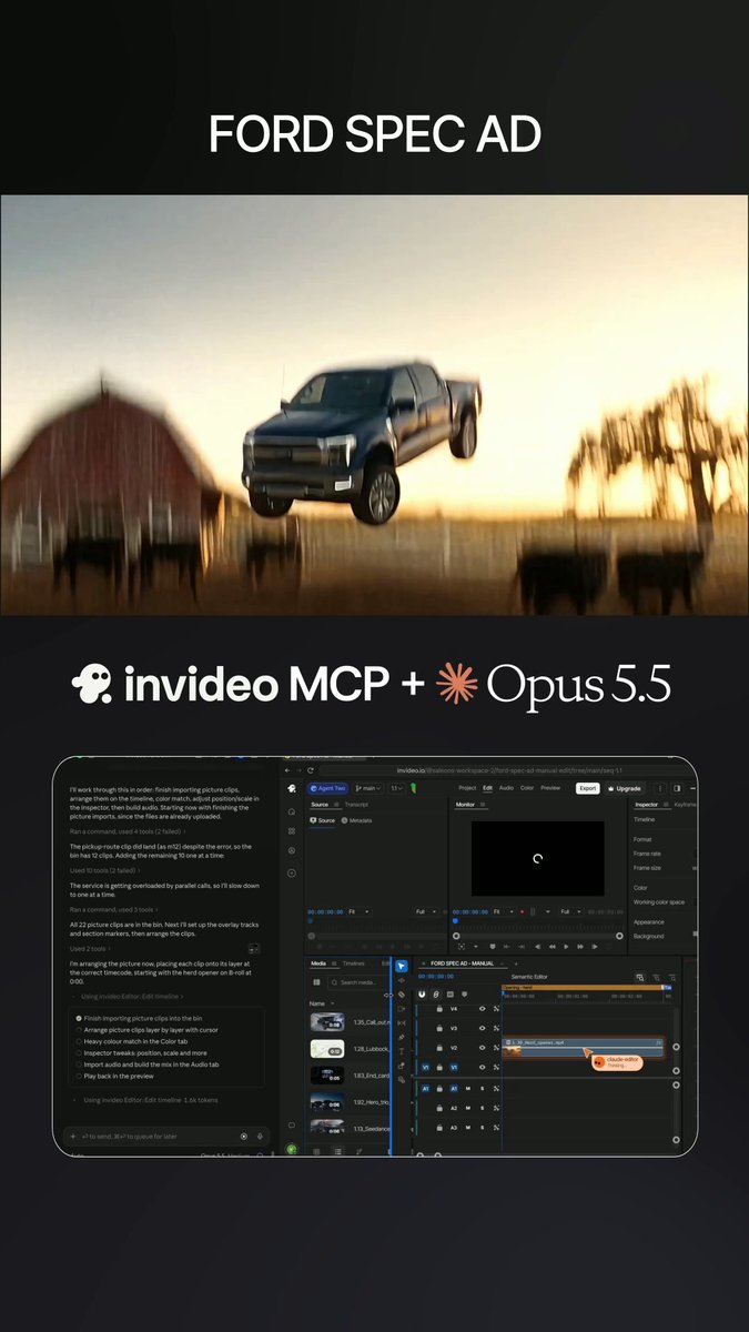 invideo MCP + Opus 5.5 做福特汽车广告片