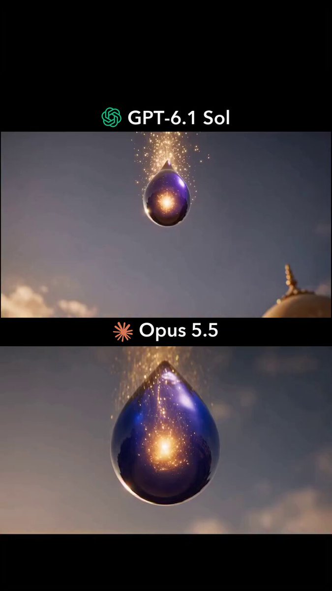 Same prompt, GPT-6.1 Sol vs Opus 5.5 video generation