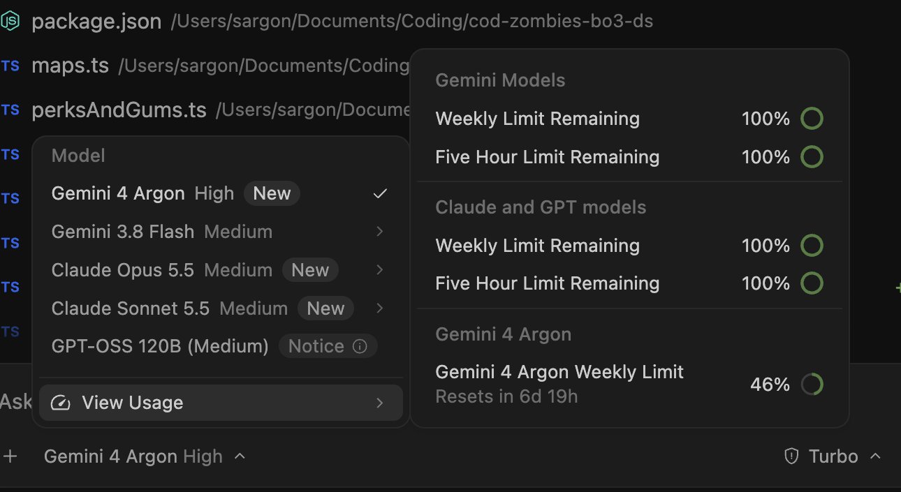 Gemini 4 Argon High 档 20 美元 Pro 周额度实测