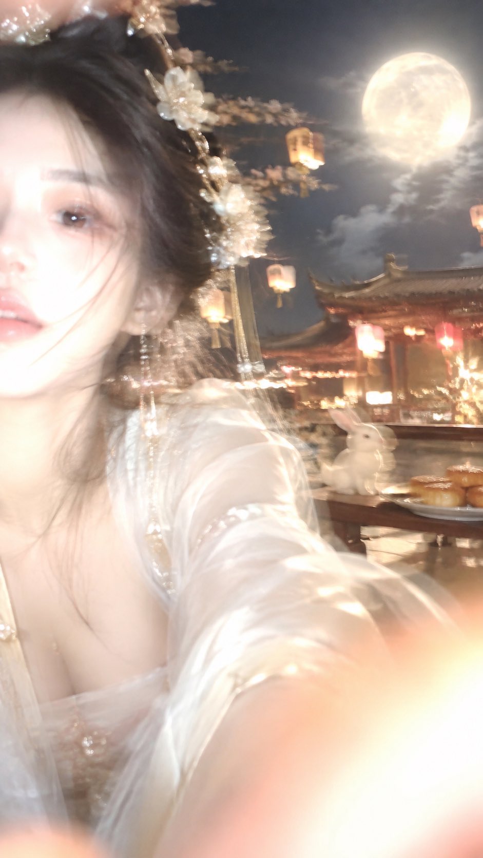 GPT Image 2.5 prompt mimics a fumbled iPhone front-camera shot of Chang'e