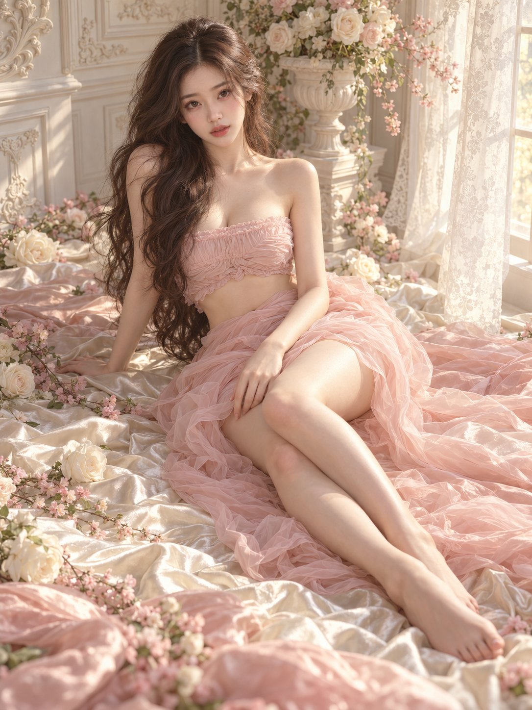 ChatGPT Images 2.5 prompt for a dreamy girl in rose light and shadow