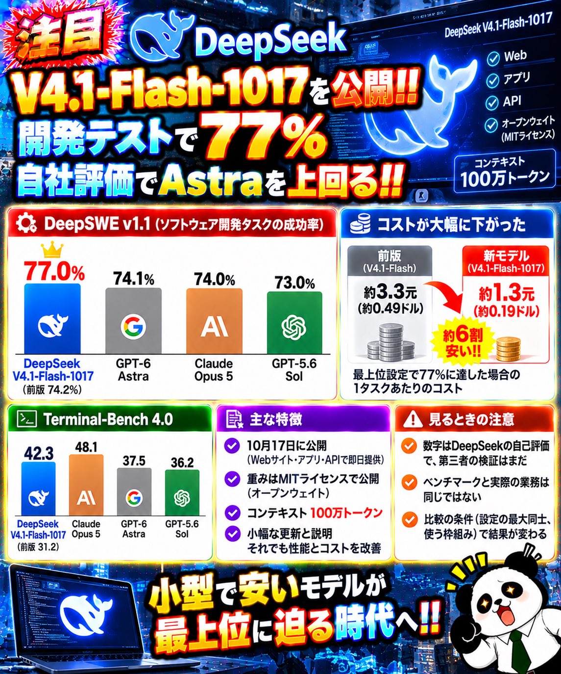 日文帖整理 1017 发布要点：DeepSWE 77%、单任务 0.19 美元、MIT 权重