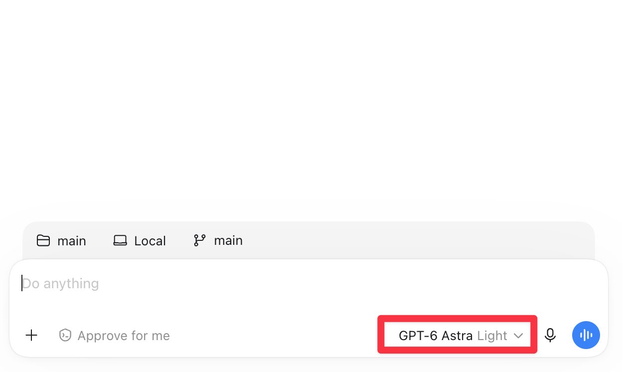 GPT-6 Astra Light uses under 10% of a 5-hour Codex quota, user says
