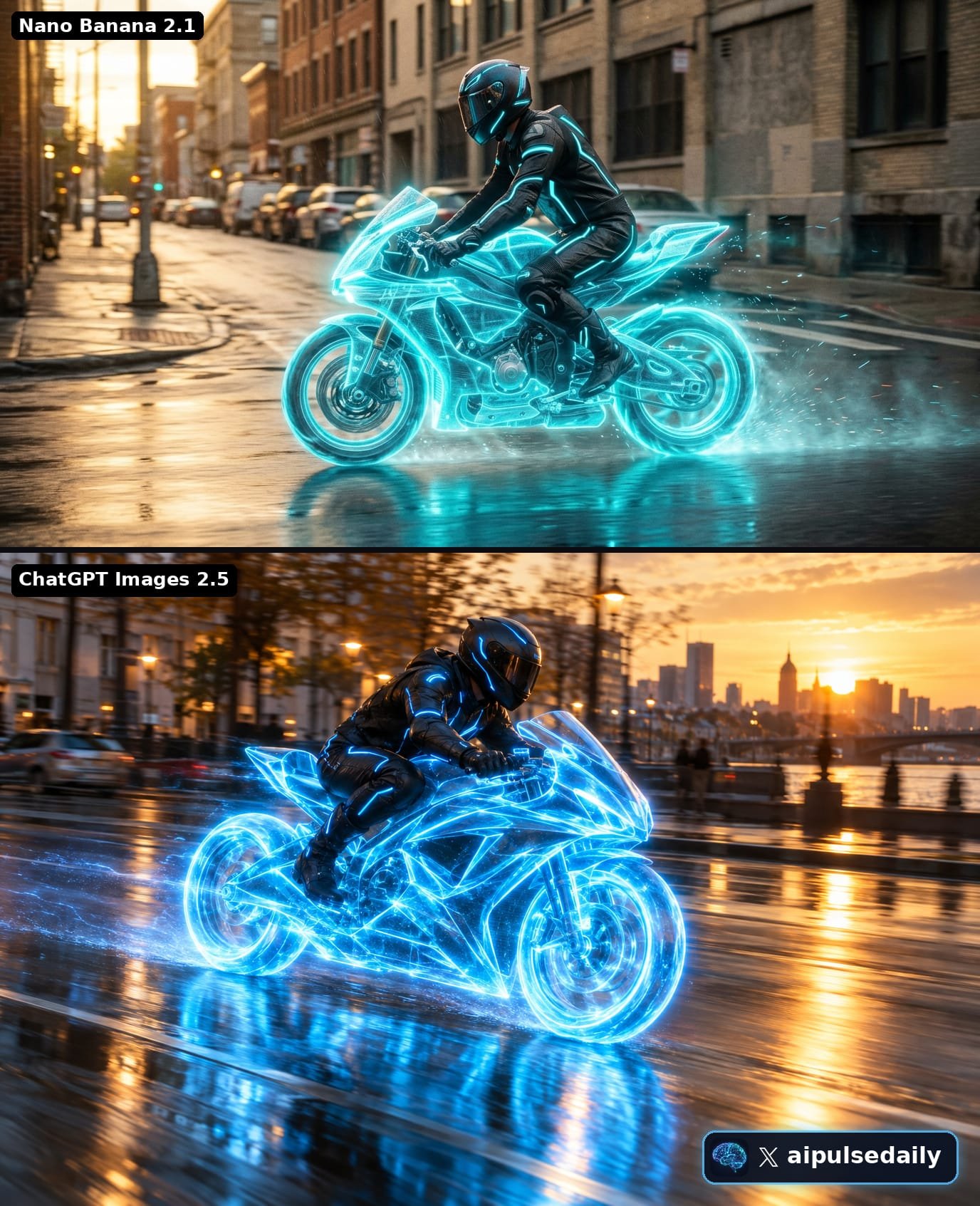 Nano Banana 2.1 vs ChatGPT Images 2.5 on a CGI motorcycle prompt