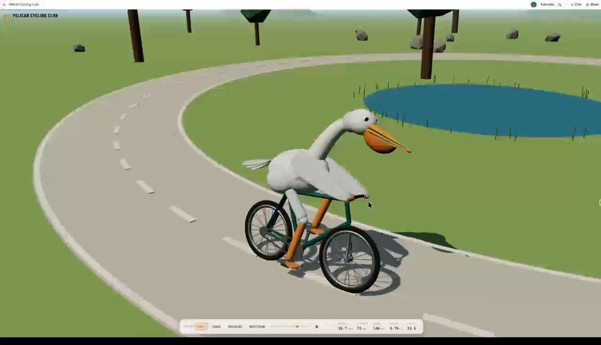 Opus 5.5, Sol and Luna compared on a pelican-riding-a-bicycle 3D scene