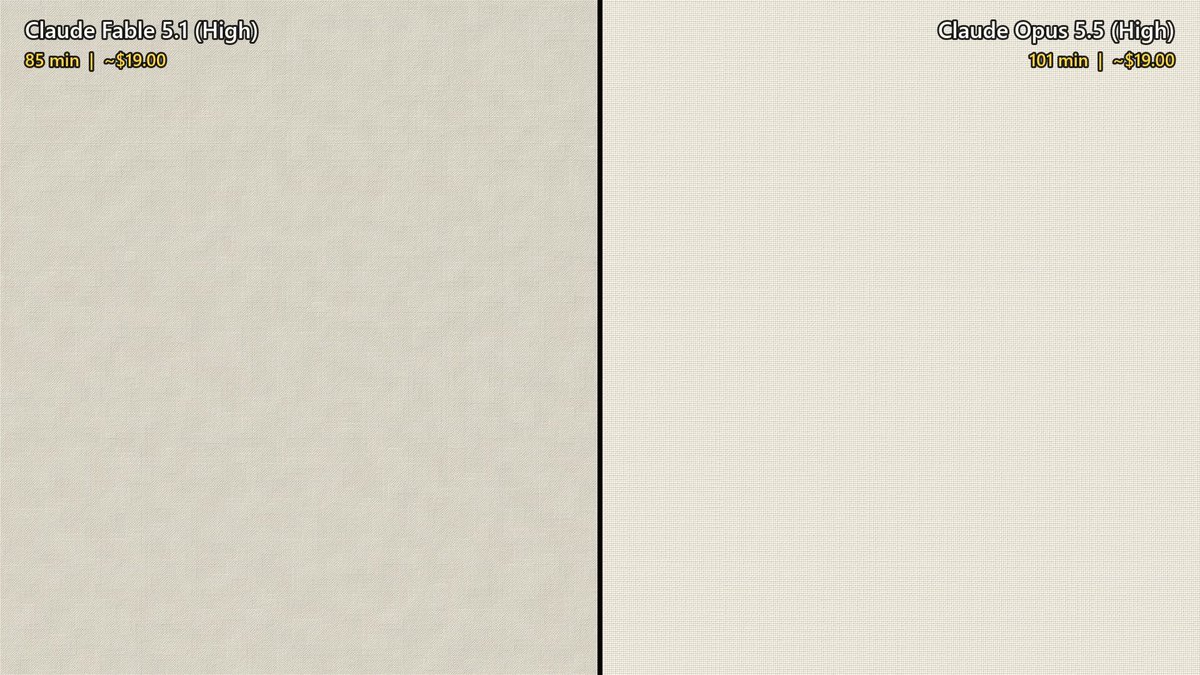 Opus 5.5 vs Fable 5.1: painting a stormy lighthouse entirely in code