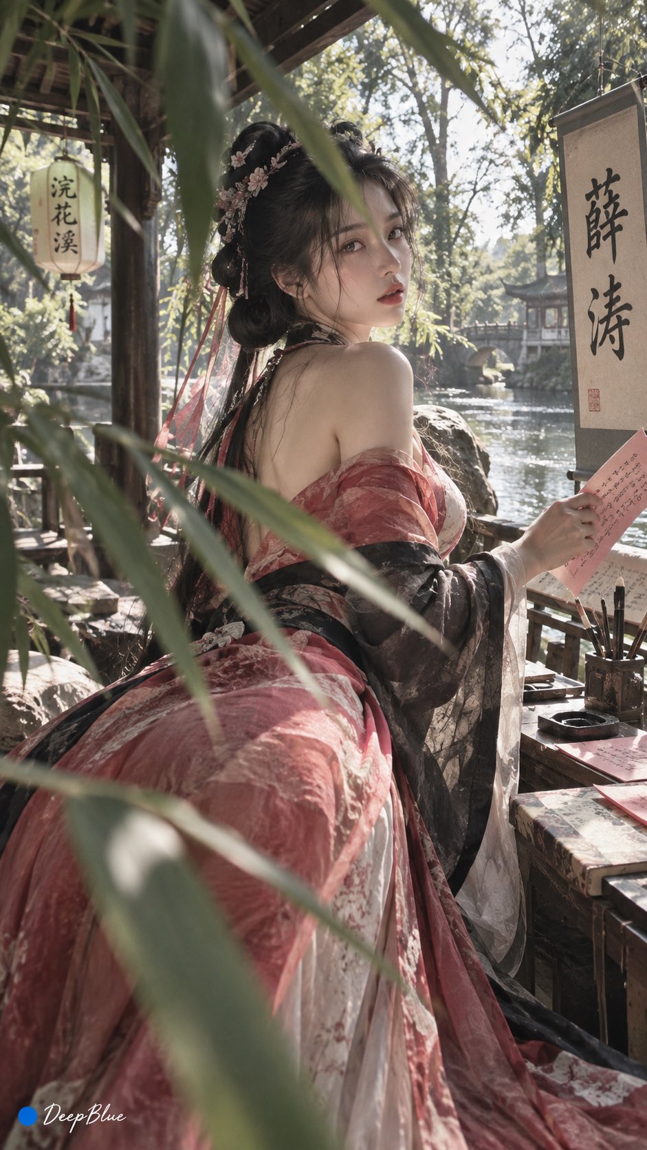 GPT Image 2.5 renders Tang poet Xue Tao in a stylized guofeng portrait