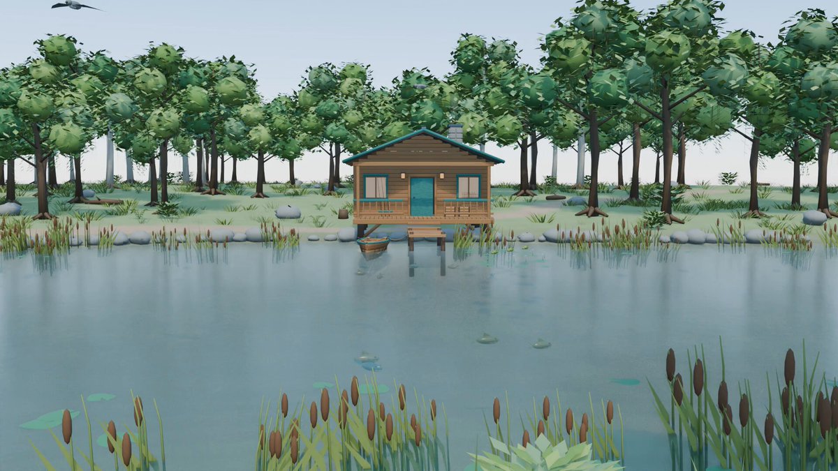 Calm lakeshore scene built in Blender with GPT-6 Astra