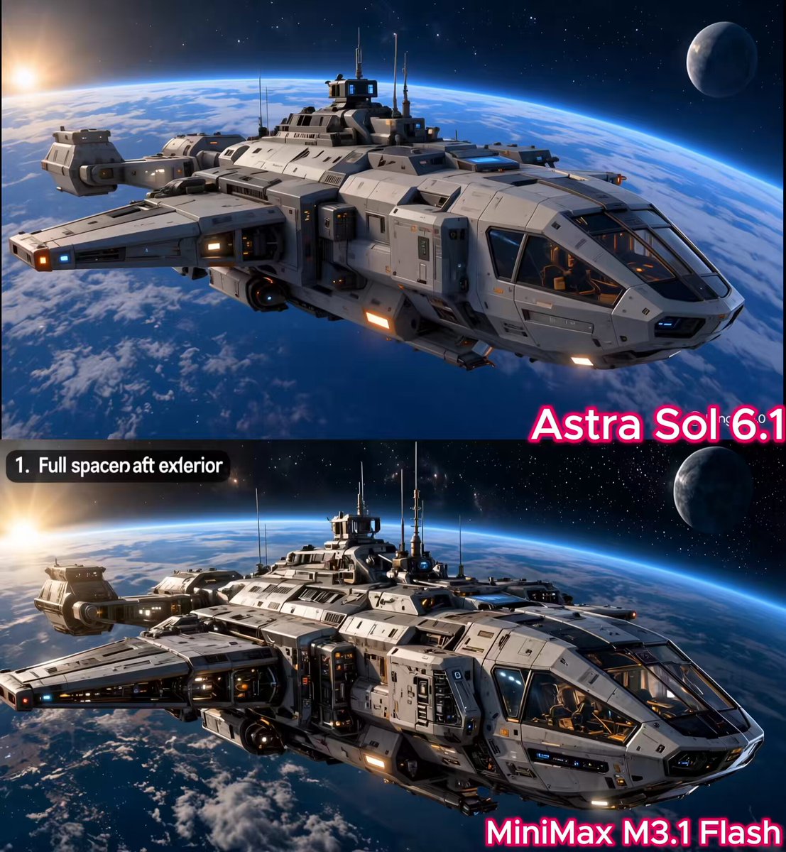 MiniMax M3.1 Flash vs Astra Sol 6.1 on the same 3D Earth prompt: 15 min free vs 1 hr at $3.20
