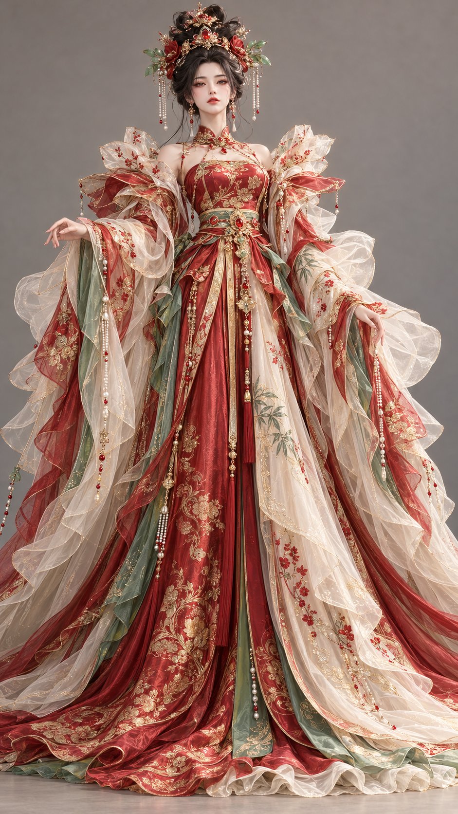 GPT Image 2.5 prompt: Chinese fantasy pomegranate-red gown
