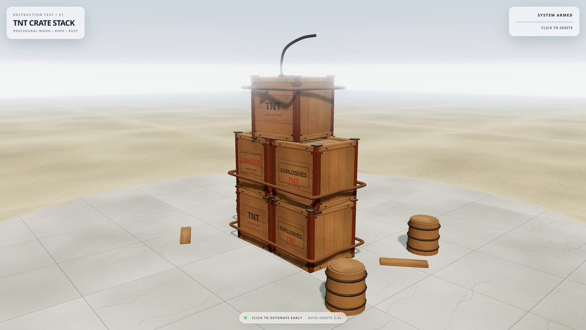 DeepSeek V4.1 Flash 单轮生成爆炸破坏 3D 演示