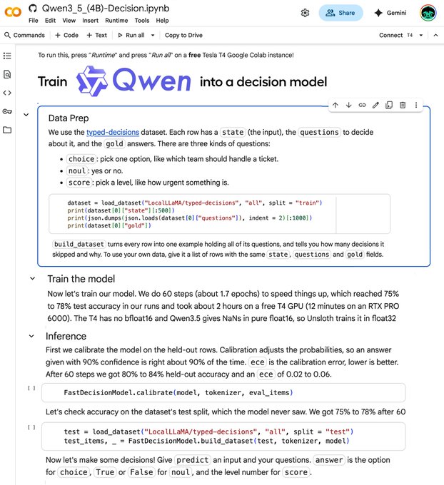 Unsloth 免费 Colab 把 Qwen3.5 4B 微调成决策模型