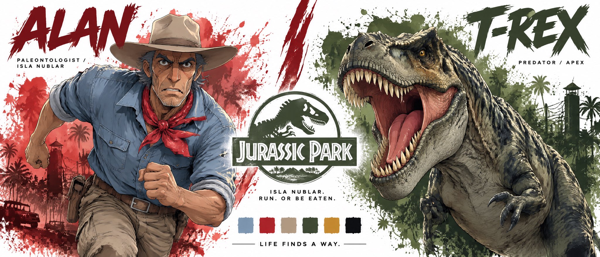GPT Image 2.5 prompt for a Jurassic Park character bible sheet