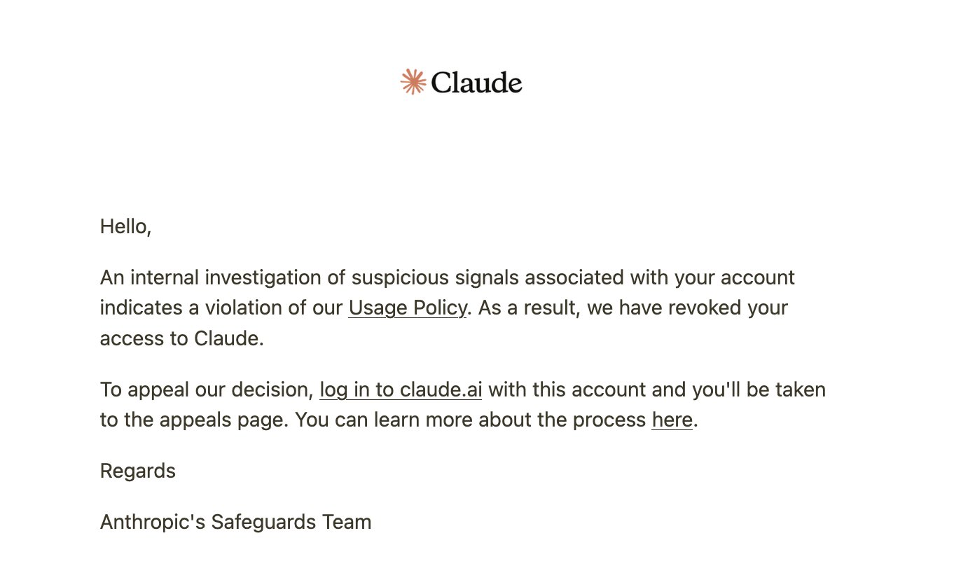 Developer banned from Claude after two days of heavy use (image 2 of 4)