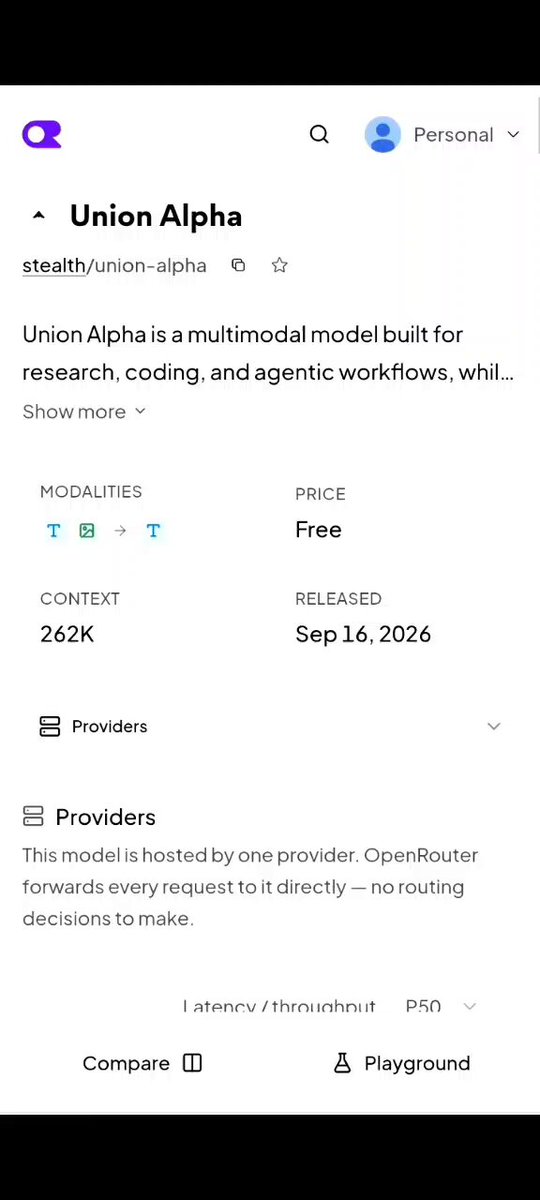 OpenRouter 上 Union Alpha 免费开放：262K 上下文与工具调用