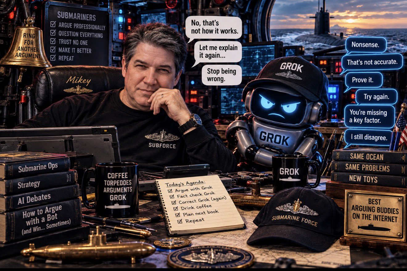 Novelist Mikey discovers Grok Bot, friend issues mock official notice