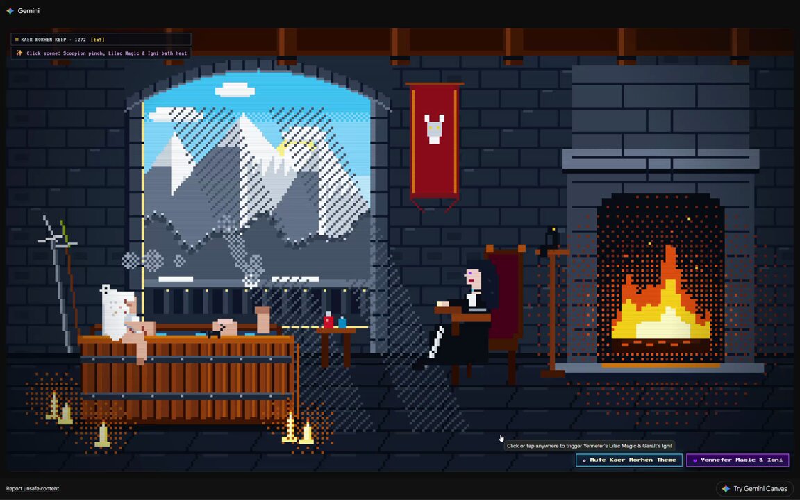 Gemini 4 Argon generates a Witcher bath time video