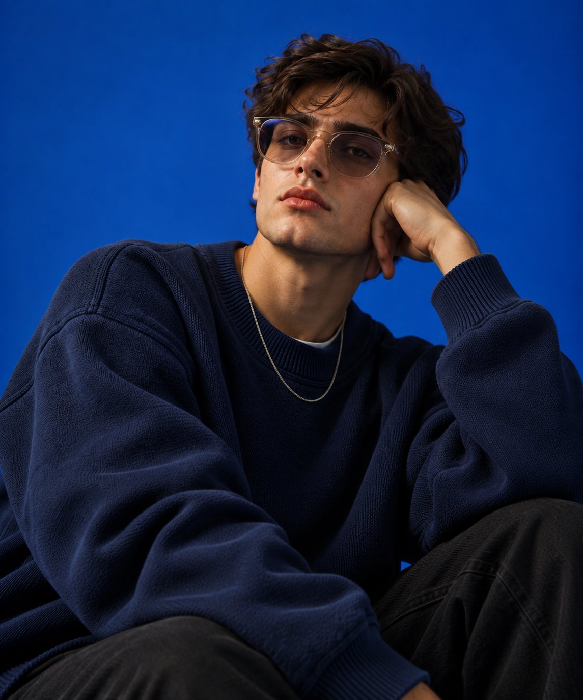 GPT Image 2.5 prompt for a high-end streetwear studio portrait of a male model (image 2 of 3)