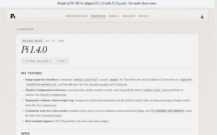 Pi 1.4.0：长对话压缩修复与 Codemode 排队