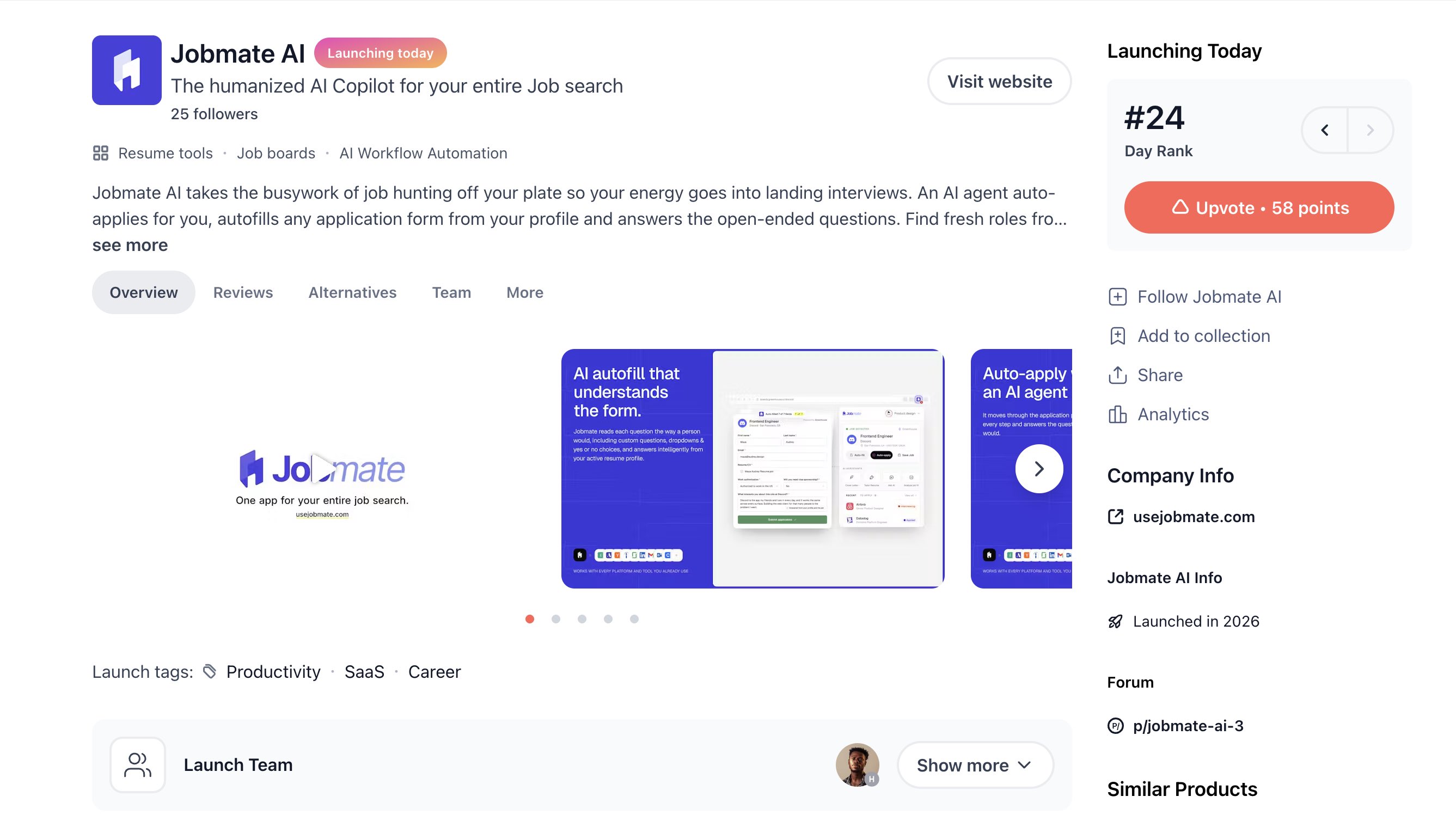 JobMate AI 上线 Product Hunt(第 3 张,共 3 张)